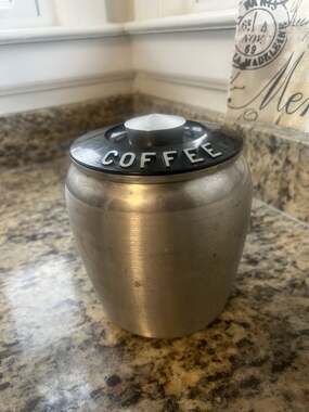 Vintage Kromex Spun Aluminum Coffee Canister With Black Plastic Lid